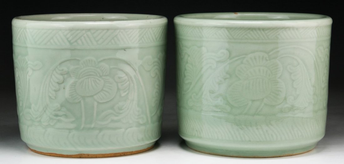 Pair Chinese Antique Celadon Glazed Porcelain Brush (1 of 4)