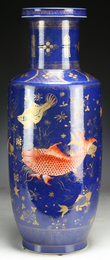 A Big Chinese Blue Glazed & Gilt Porcelain Vase (1 of 4)