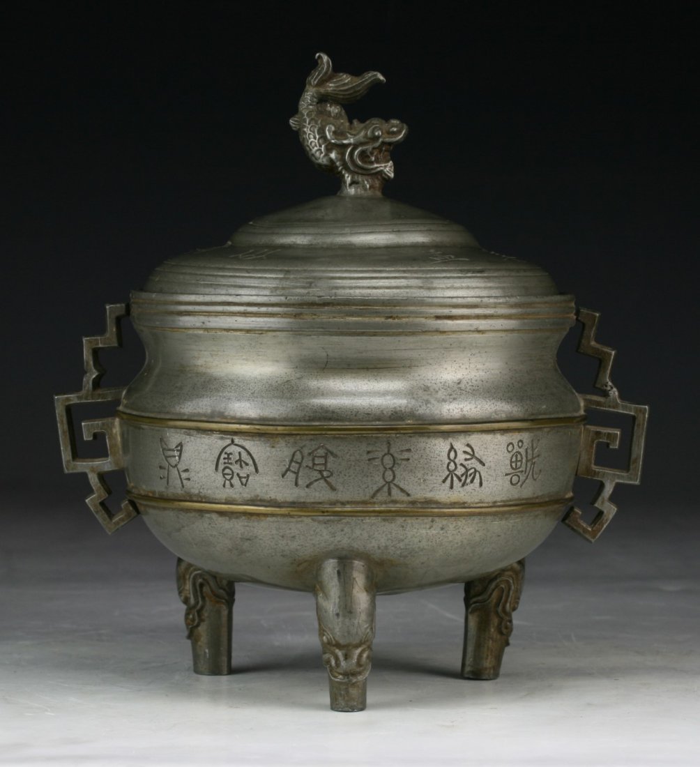 A Chinese Antique Brass Tri-Pod Censer With Cover (1 of 4)