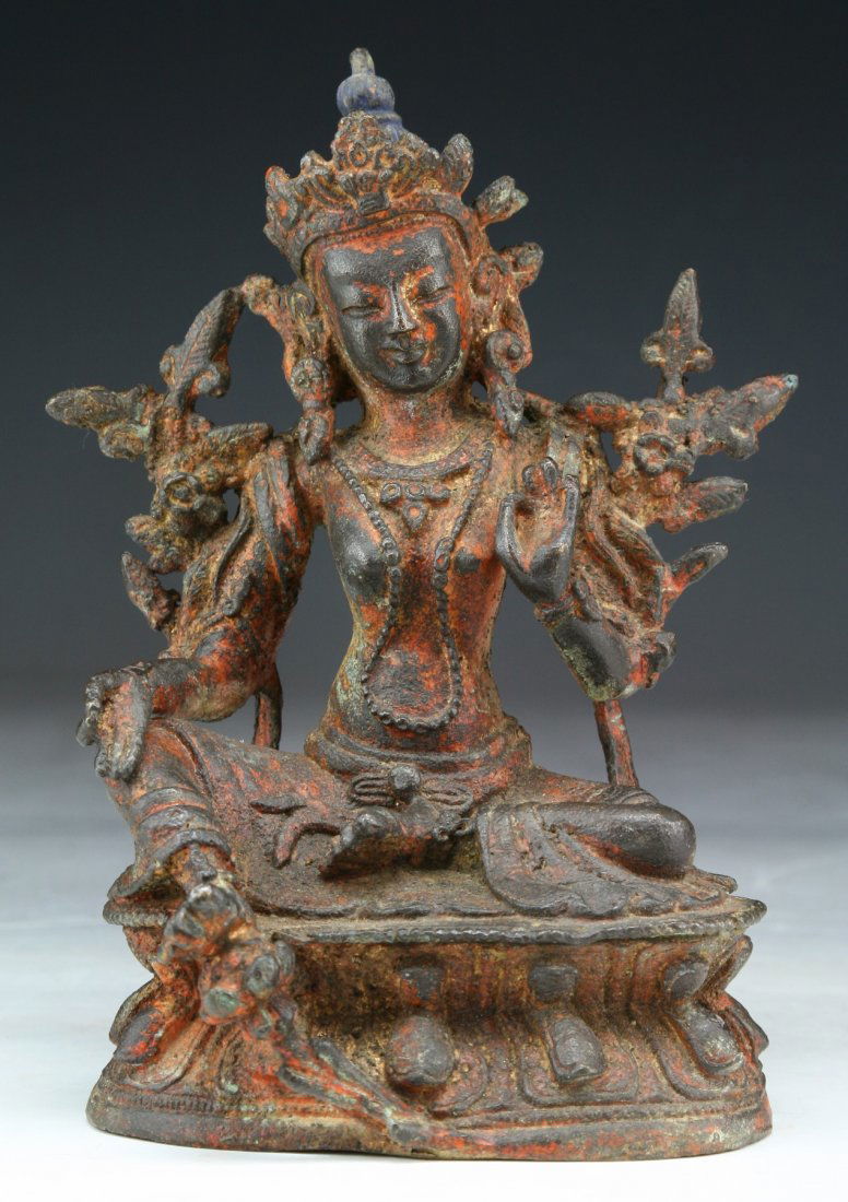A Chinese Antique Gilt Bronze Green Tara (1 of 3)
