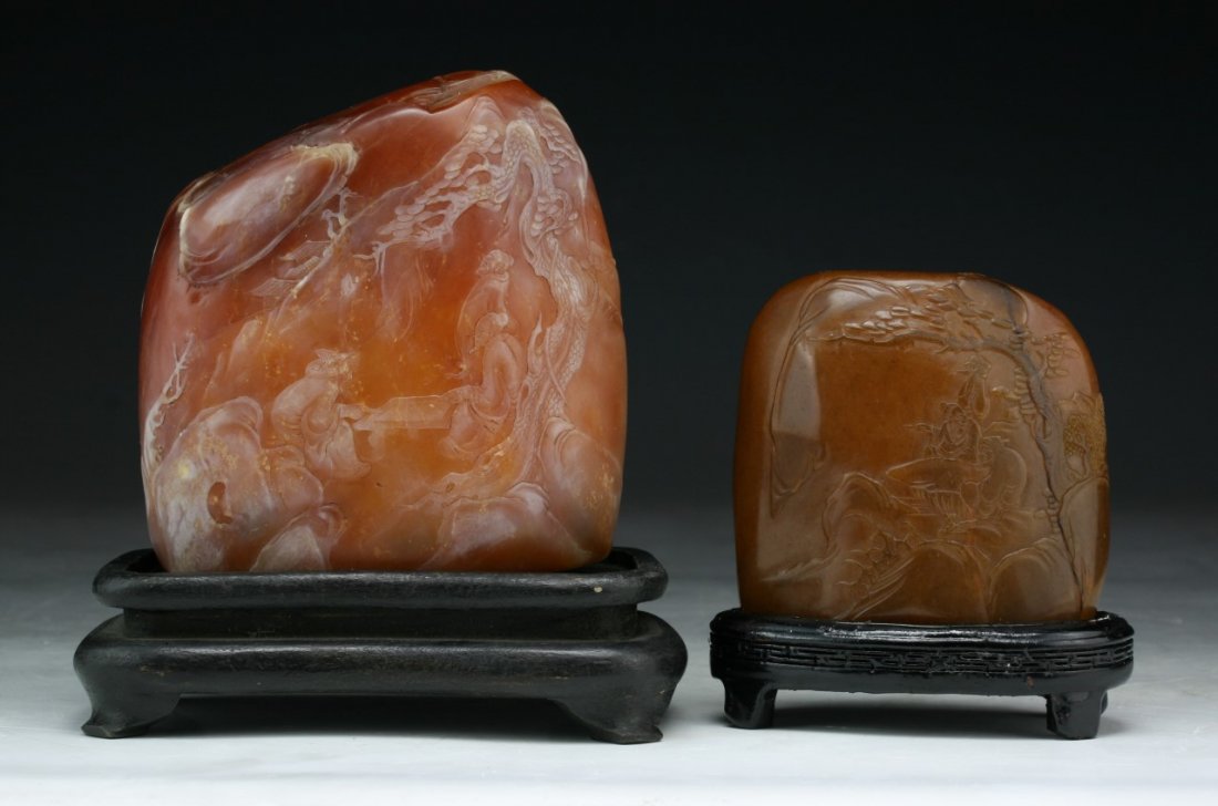 Two (2) Chinese Soapstone Carved Mountains (1 of 3)