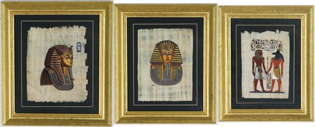 Three (3) Egyptian Framed Mask & Figure Paintings (1 of 4)