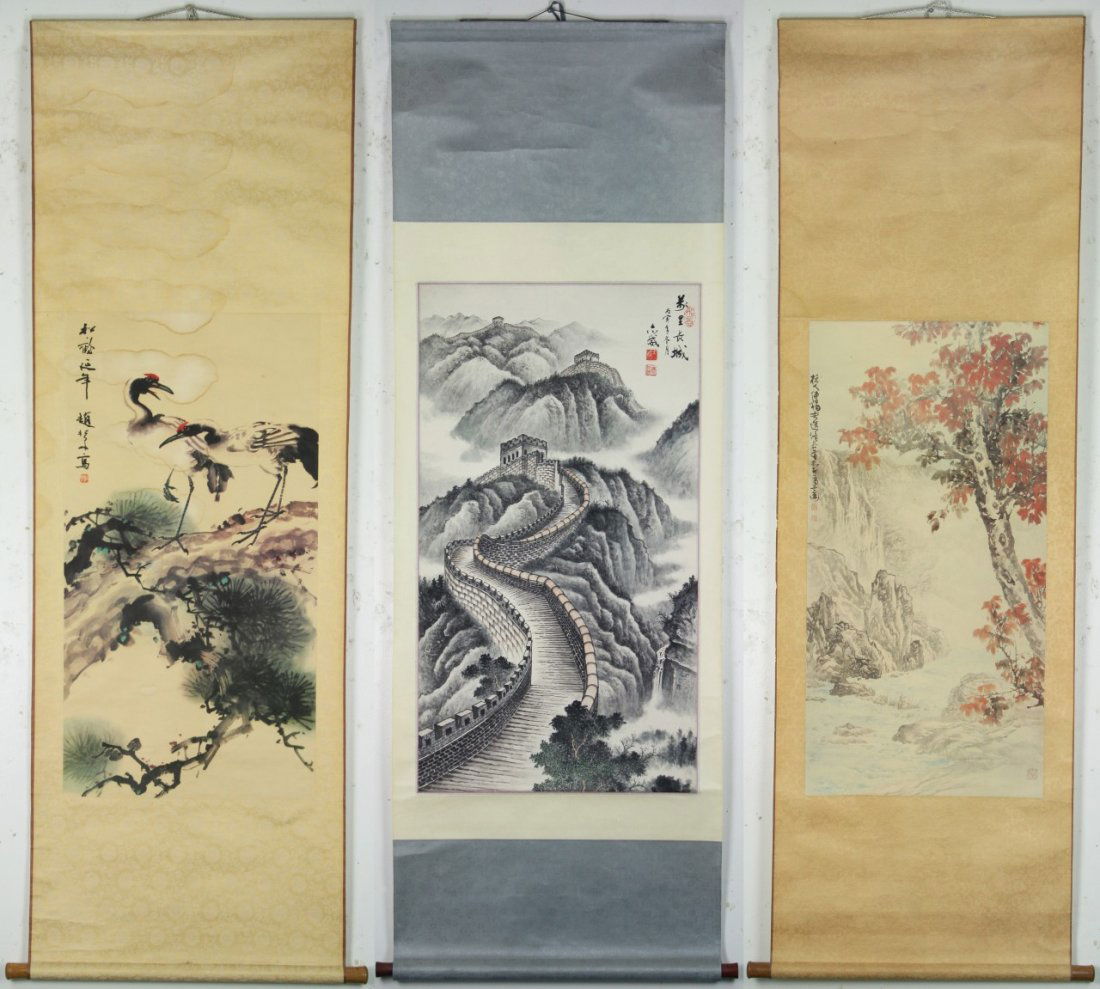 Three (3) Chinese Paper Paintings Scrolls (1 of 4)