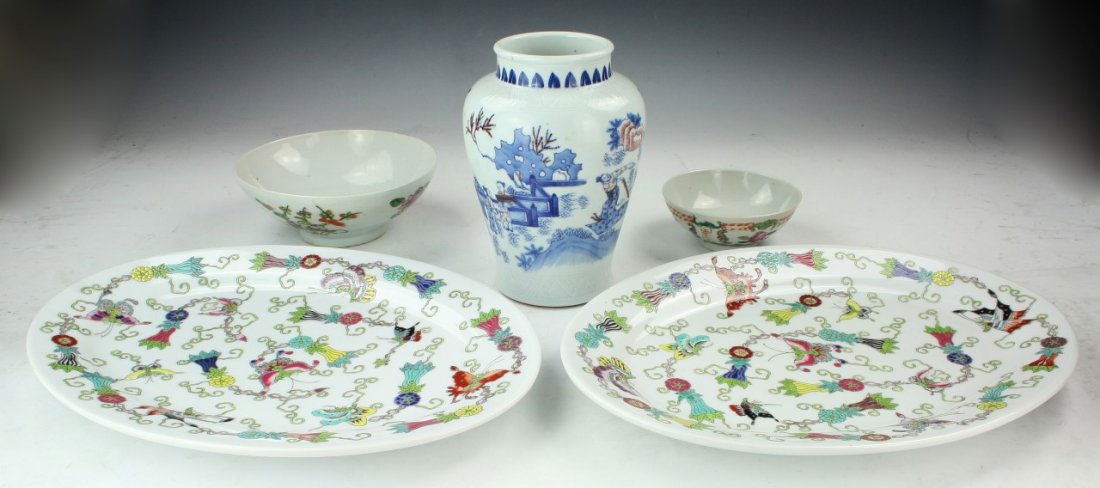 Five (5) Chinese Porcelain Vase, Bowls & Plates (1 of 2)