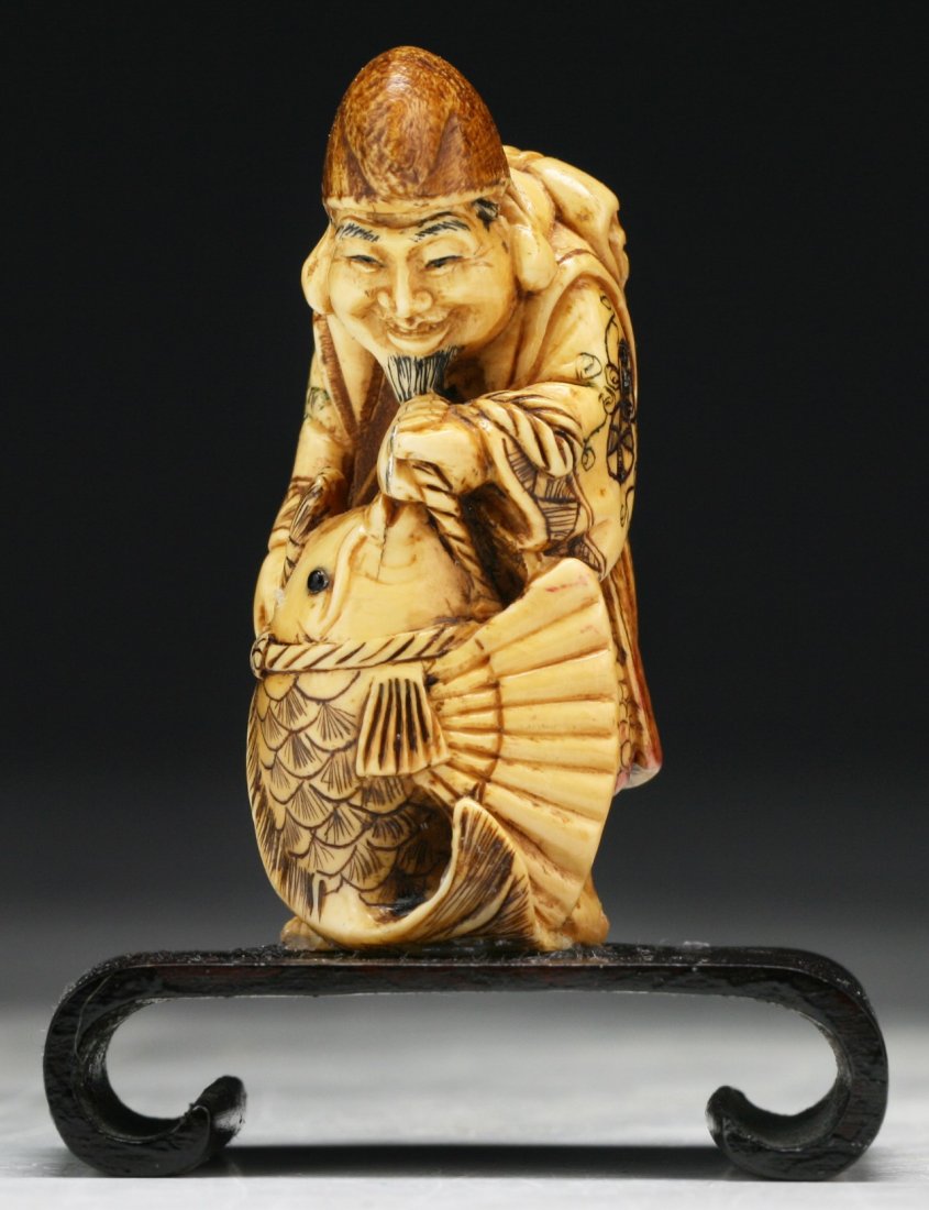 A Japanese Antique Polychrome Ivory Carved Netsuke (1 of 4)