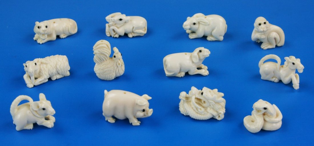 Twelve (12) Chinese Antique Ivory Carved Zodiac Figures (1 of 4)