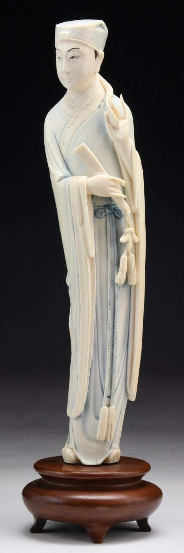A Chinese Antique Polychrome Ivory Carved Scholar (1 of 5)