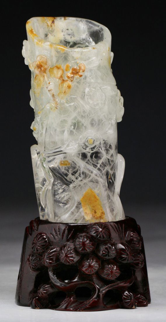 A Chinese Antique Crystal Brush Pot On Stand (1 of 4)