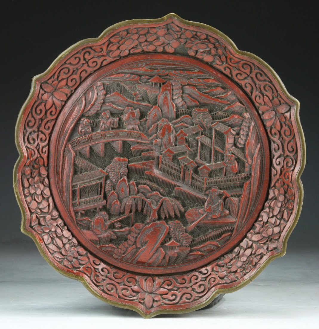 A Fine Chinese Antique Red Cinnabar Lacquer Plate (1 of 4)