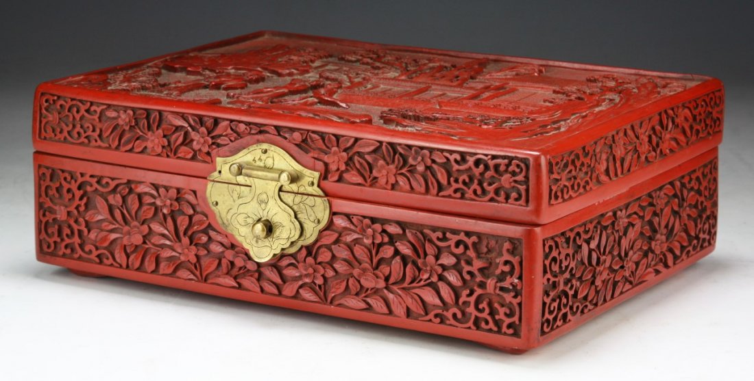A Fine Chinese Antique Cinnabar Lacquer Box With Cover: (1 of 6)