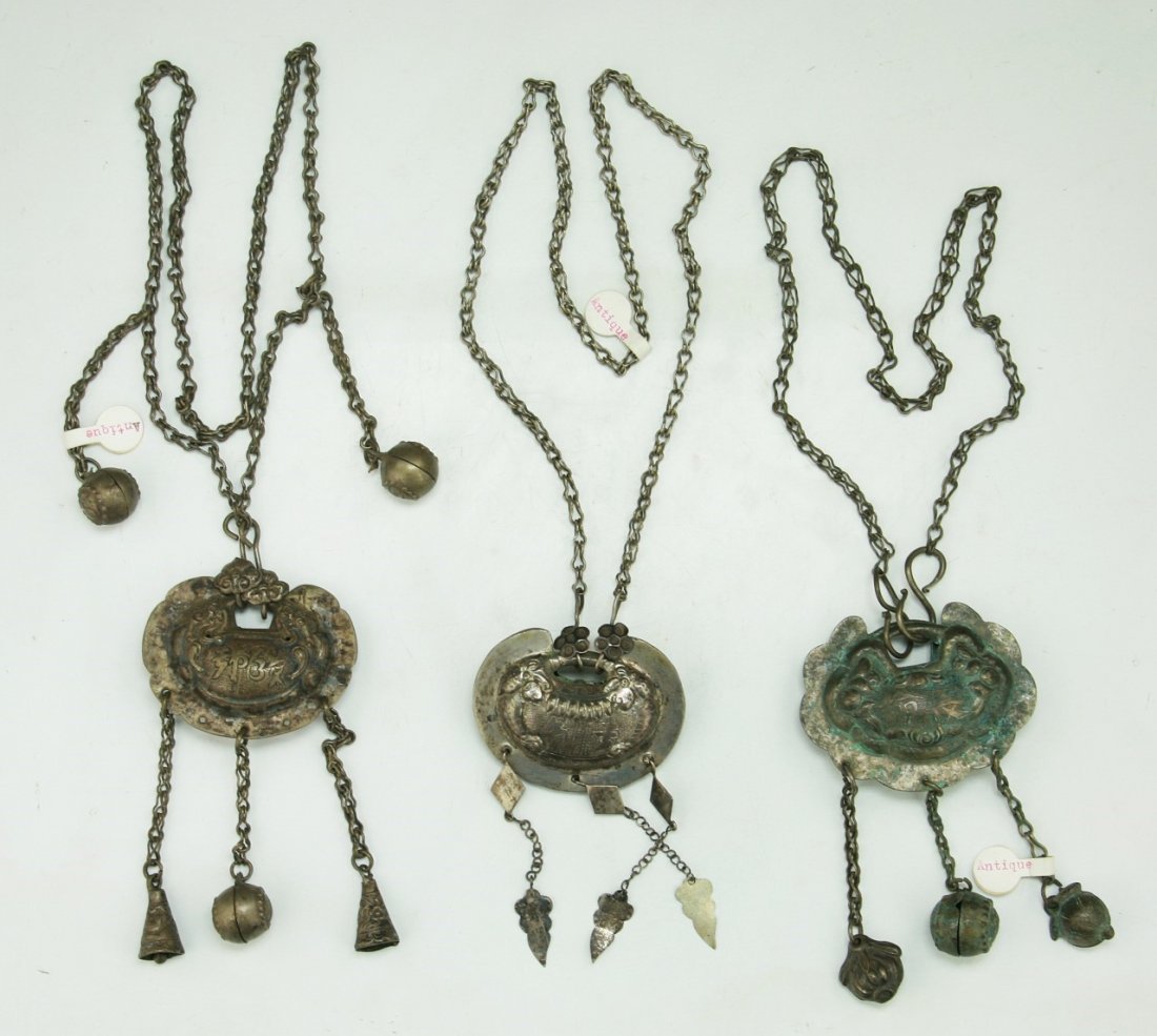 Three (3) Chinese Antique Silver Necklaces (1 of 2)