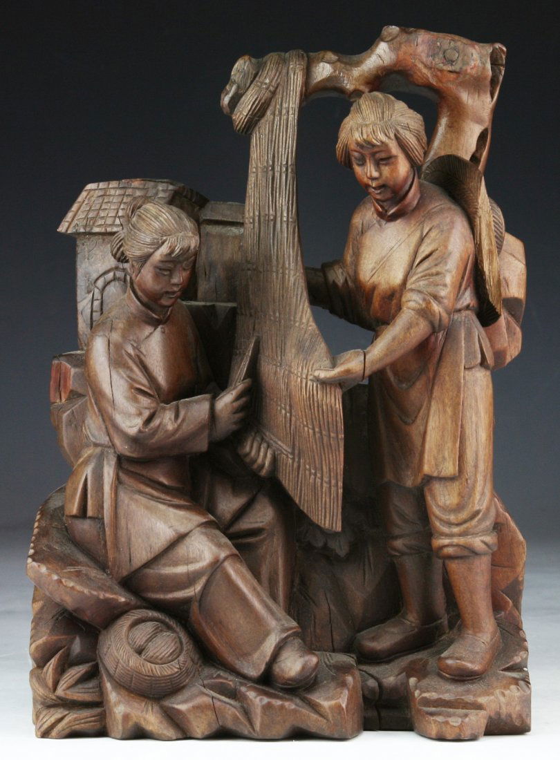 A Chinese Antique Wood Figure Group (1 of 3)