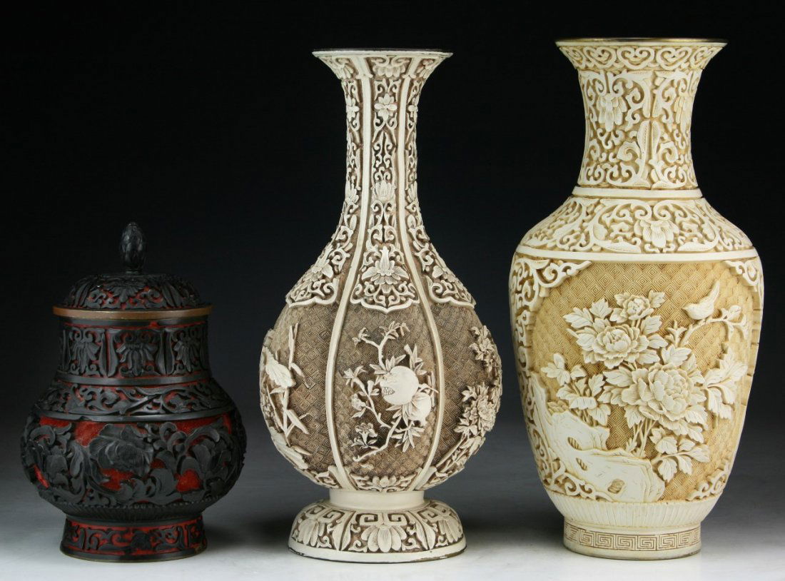 Three (3) Chinese Cinnabar or Like Lacquer Vases (1 of 4)
