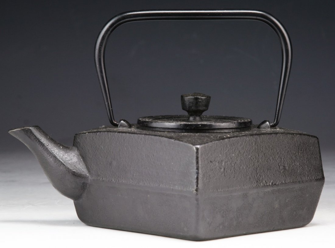 A Japanese Antique Cast Iron Diamond Shaped Teapot: A Japanese Antique Cast Iron Diamond Shaped Teapot: of 19th Century; Size: L: 8-1/2"