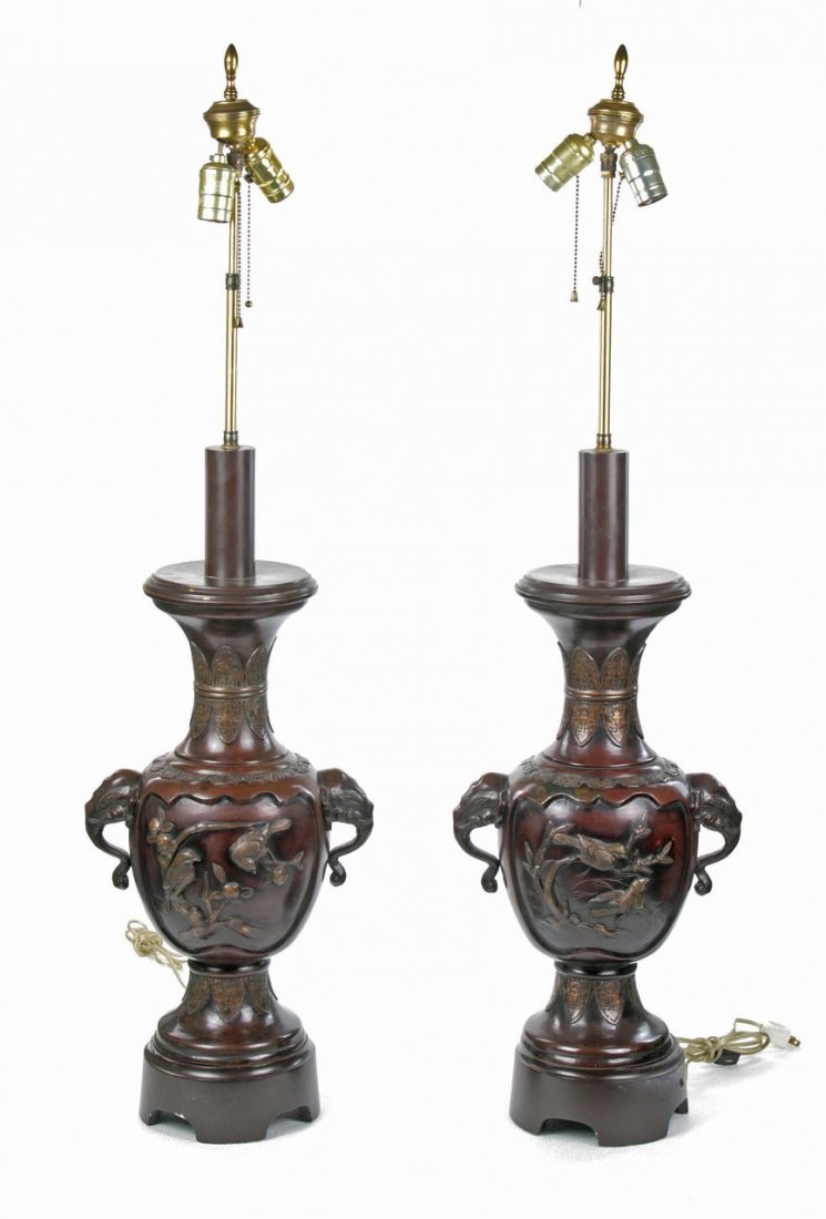 Pair Chinese Antique Bronze Lamps (1 of 3)