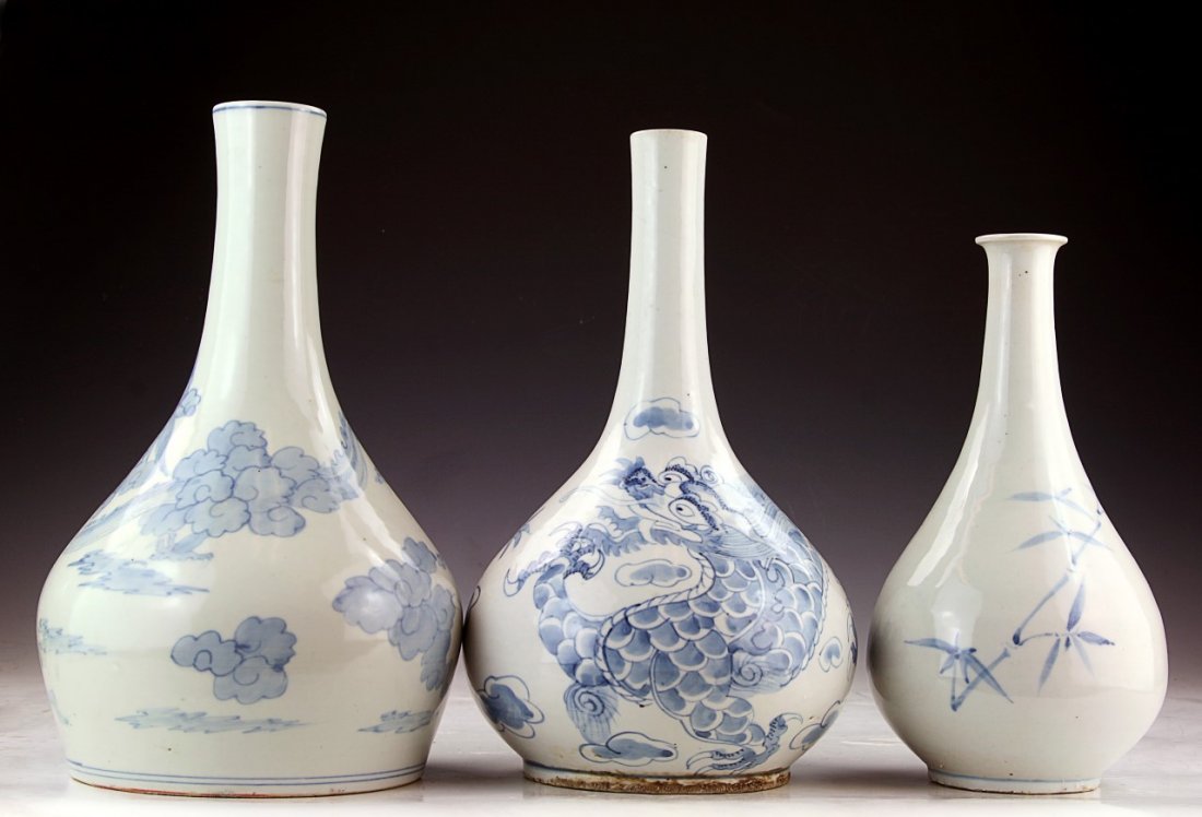 Three (3) Korean Blue & White Porcelain Vases (1 of 2)