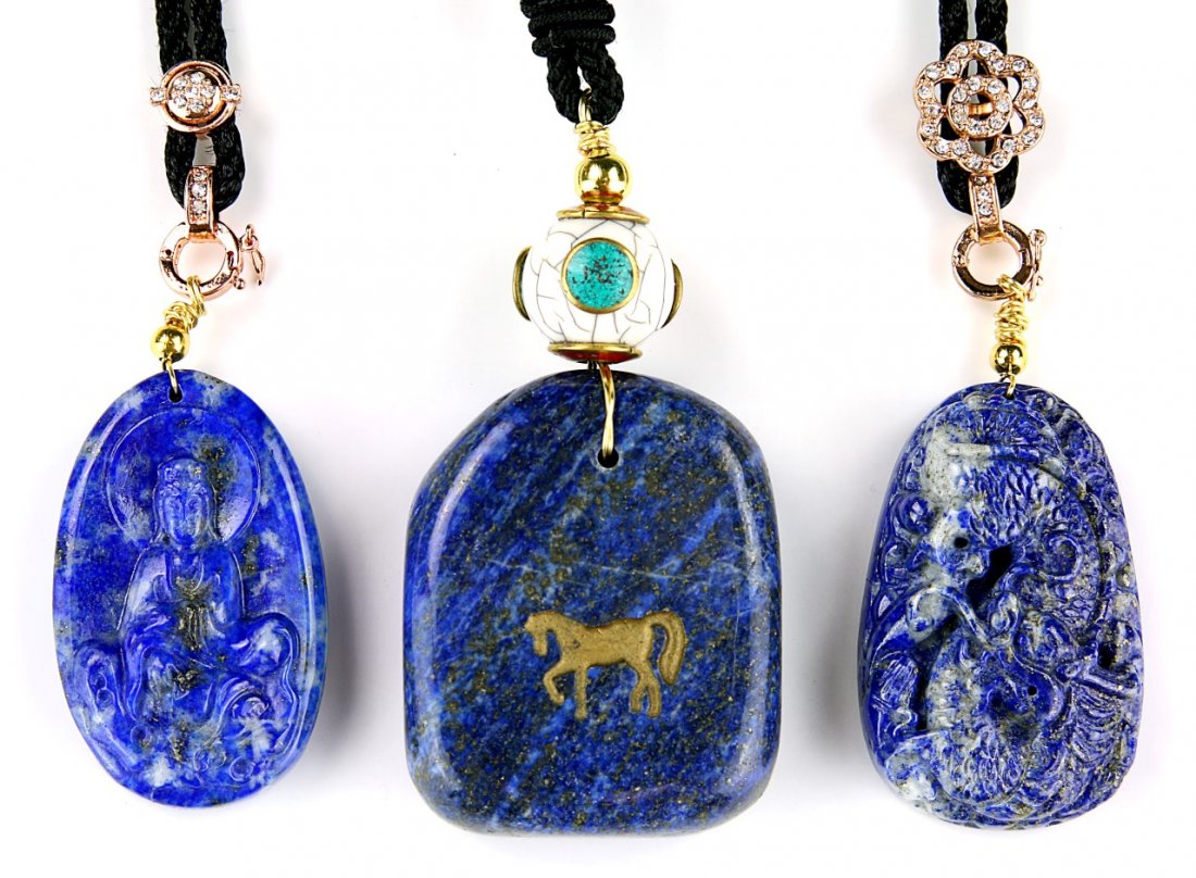 Three (3) Lapis Lazuli Carved Pendant Necklaces (1 of 3)