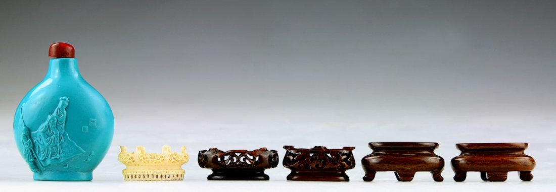 Six (6) Chinese Blue Glazed Porcelain Snuff Bottle & (1 of 2)