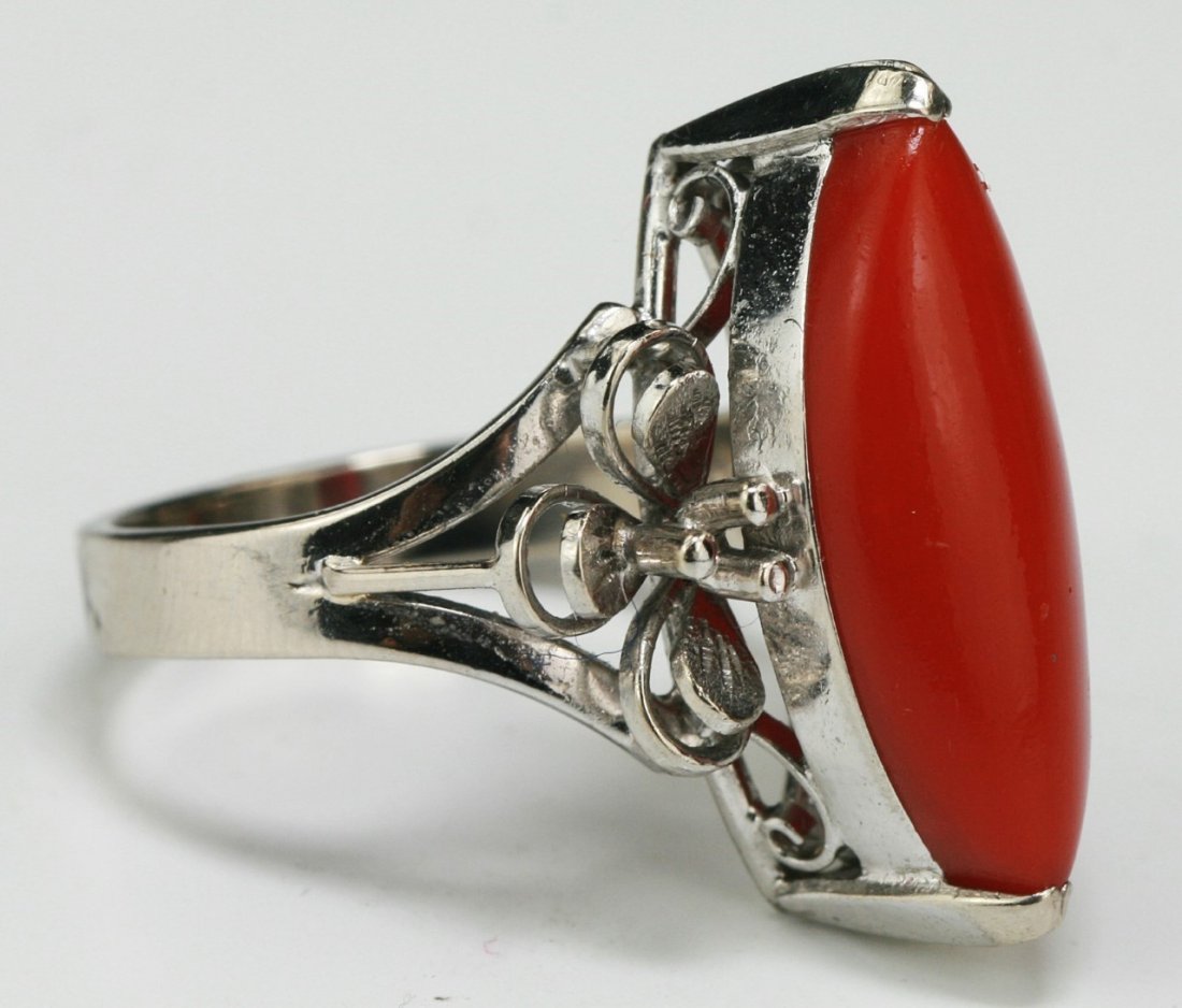 A Red Coral & 14K White Gold Ring (1 of 4)