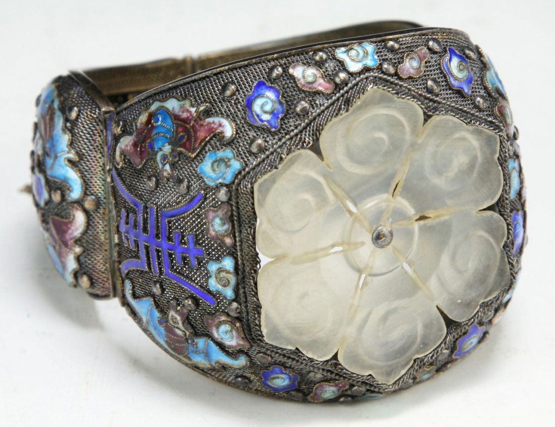 A Big Jade Filigree Cloisonne On Silver Bracelet (1 of 4)