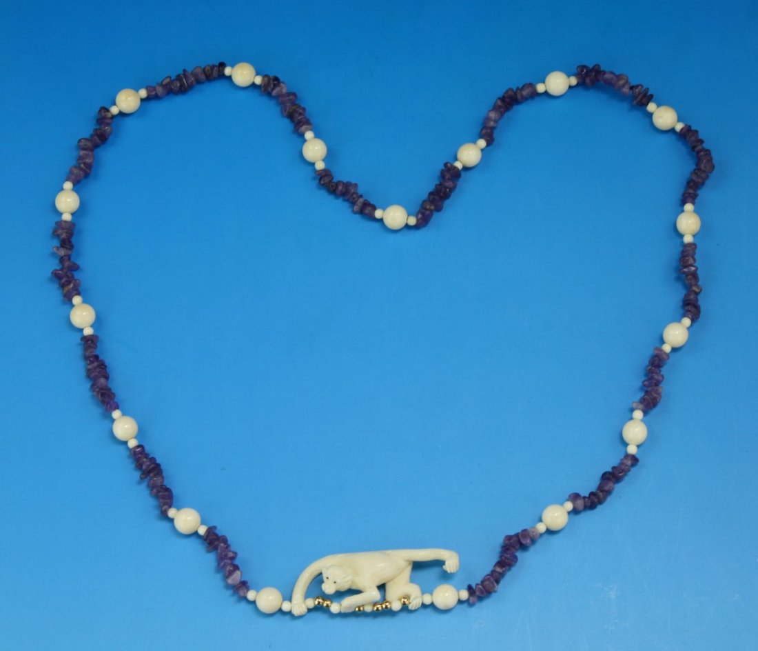 A Chinese Antique Ivory & Amethyst Pendant Necklace (1 of 3)