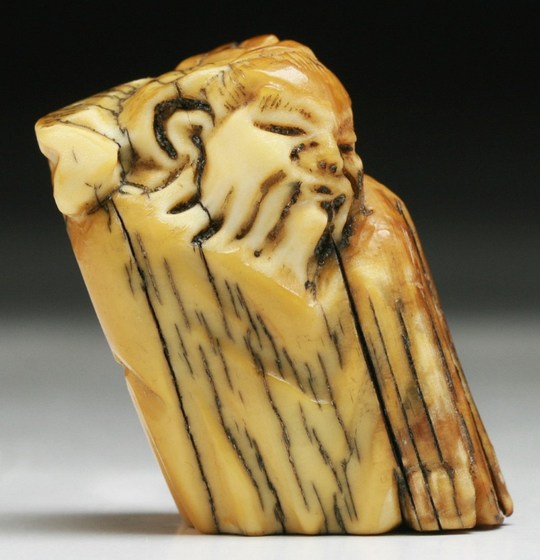 A Very Rare Ming Dynasty Ivory Scholar: A Very Rare Ming Dynasty Ivory Scholar: finely carved with attractive aged signs, Asian ivory, of 17th/18th Century,NO INTERNATIONAL SHIPPING OF IVORY ITEMS; Size: H: 1-1/2"