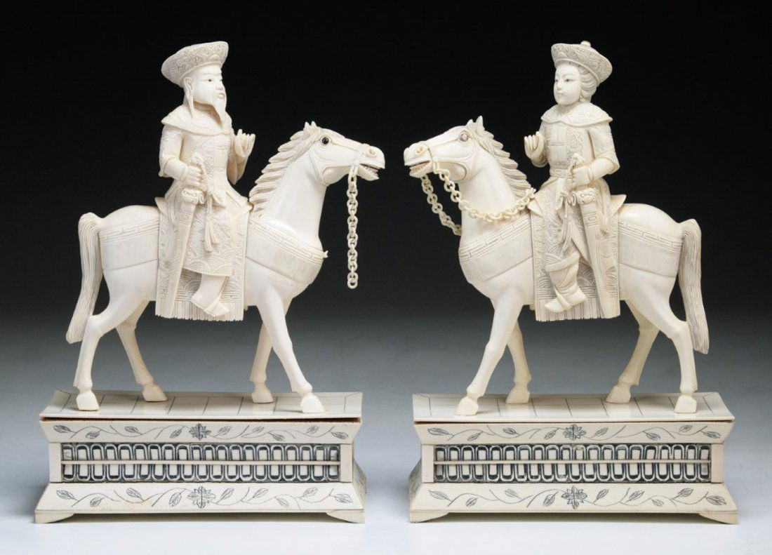 Pair of Chinese Antique Carved Ivory Emperor & Empress (1 of 5)