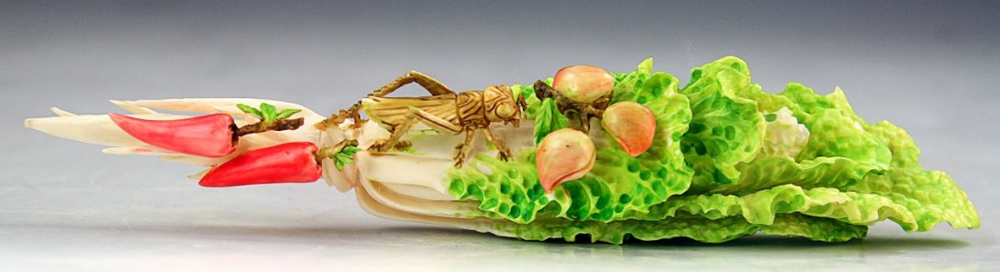 A Chinese Antique Polychrome Ivory Carved Cabbage (1 of 4)