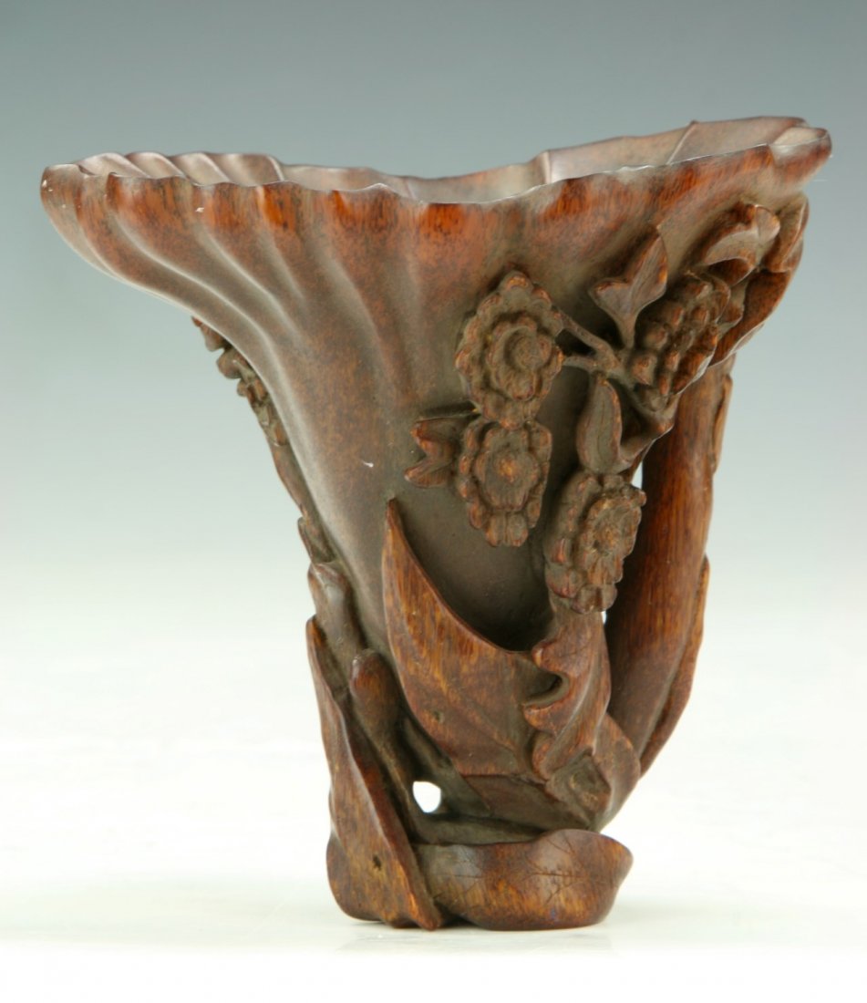 A Chinese Antique Horn Carved Libation Cup (1 of 4)