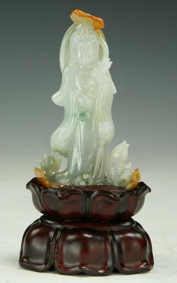 A Chinese Icy Jadeite Guanyin With GIA Certificate (1 of 6)