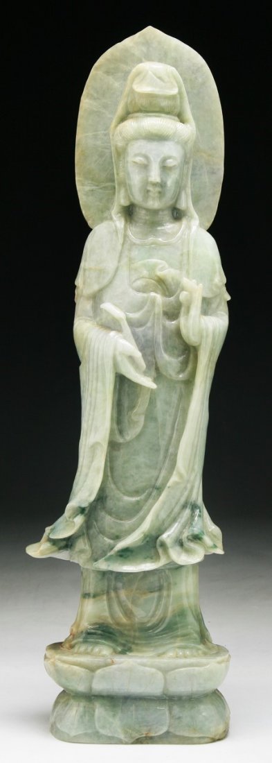 A Big Chinese Antique Carved Jadeite Guanyin (1 of 5)