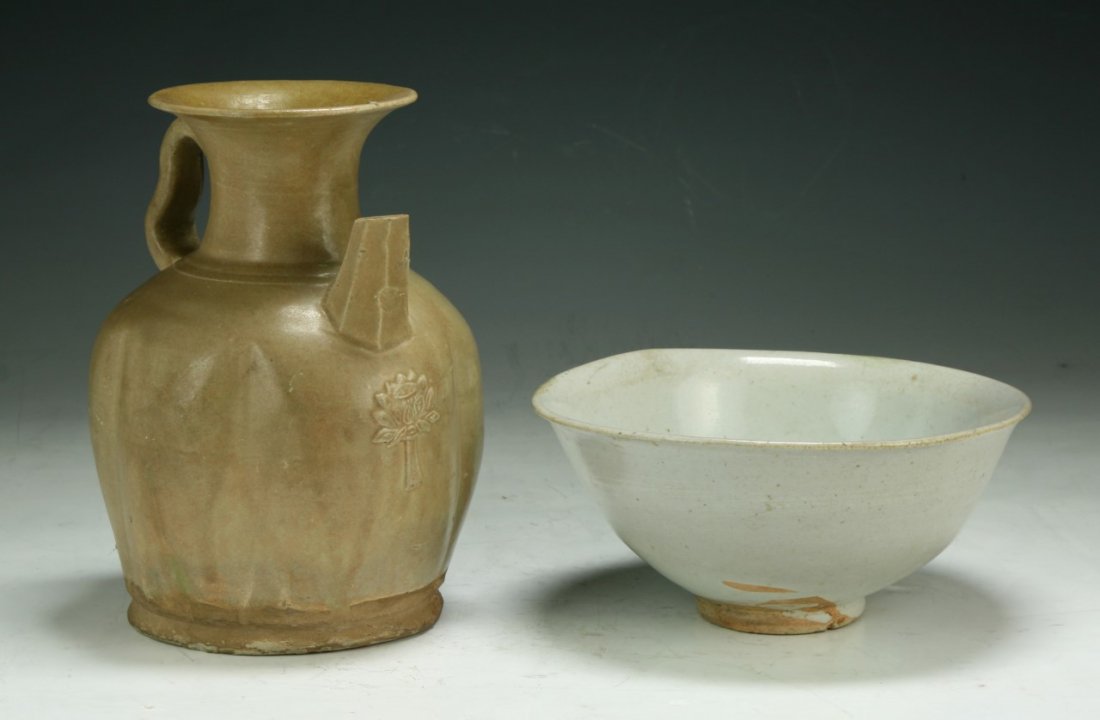 Two (2) Chinese Celadon Glazed Porcelain Bowl & Ewer (1 of 3)