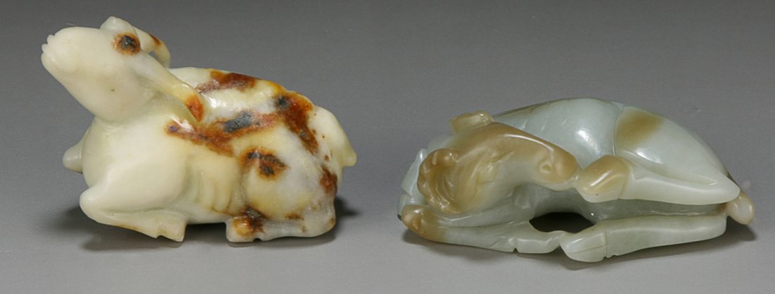 Two (2) Jadeite Carved Buffalo & Ram Carvings (1 of 2)