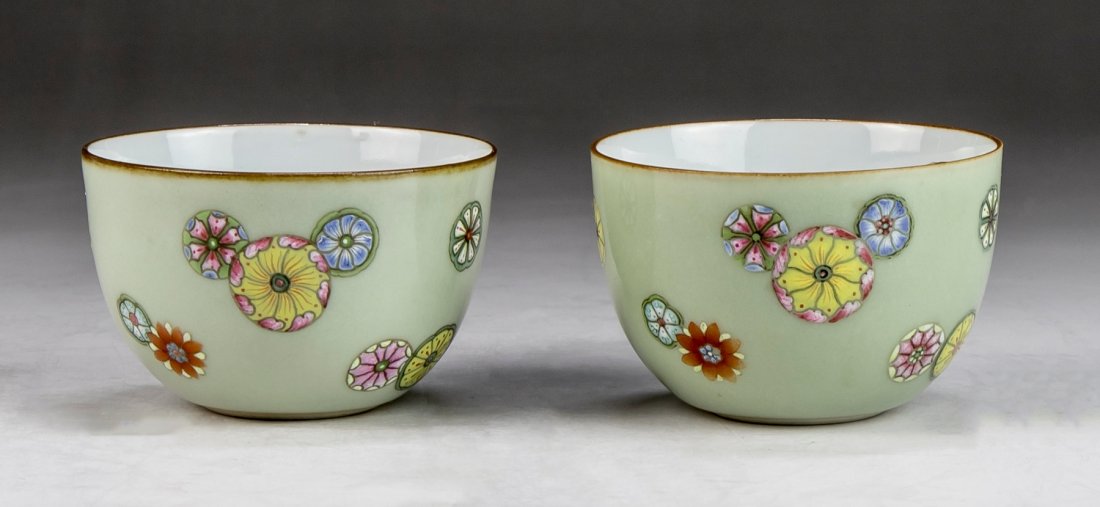 Pair Chinese Antique Famille Rose Porcelain Cups (1 of 3)