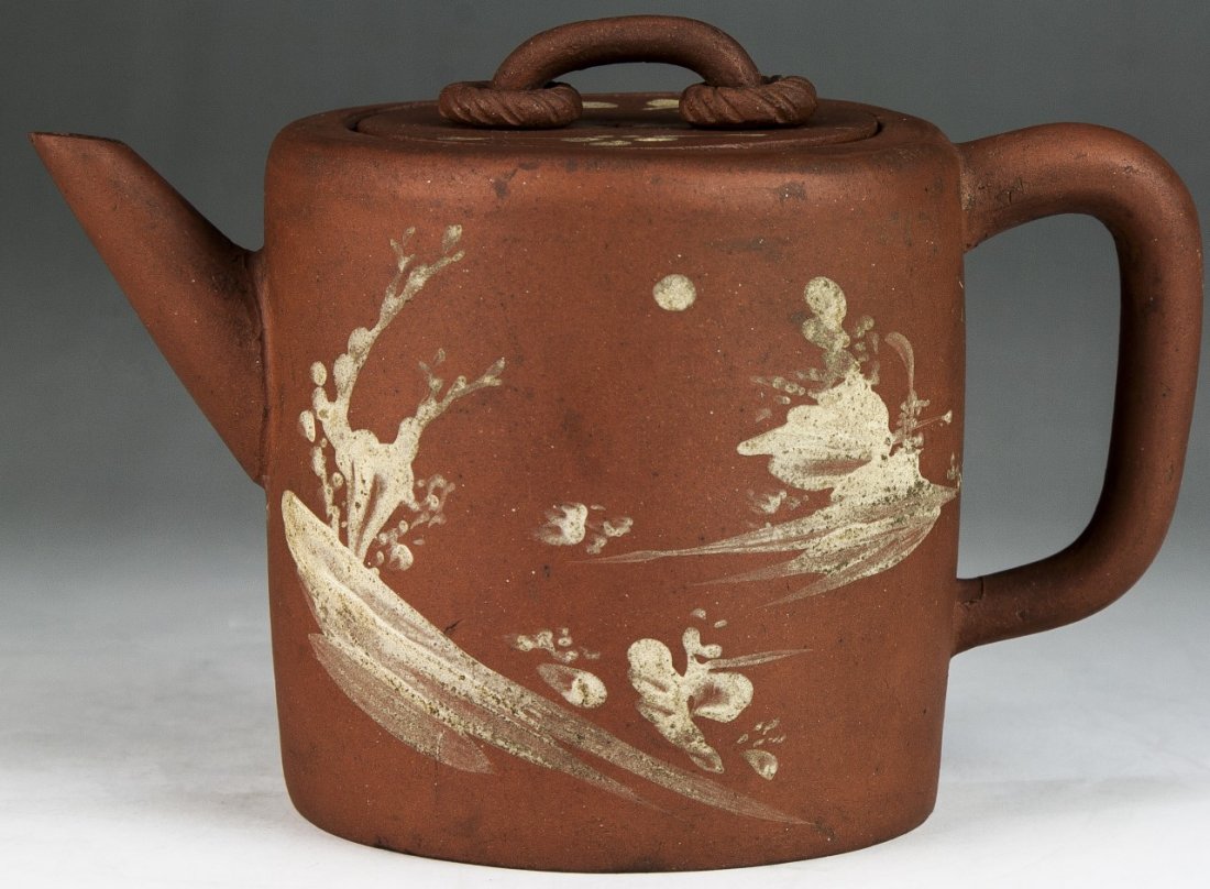 A Chinese Antique Yixing Polychrome Zisha Teapot