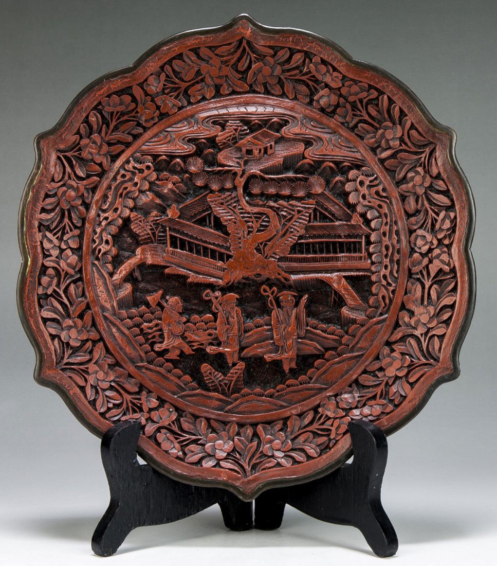 A Chinese Antique Red Cinnabar Lacquer Plate (1 of 3)
