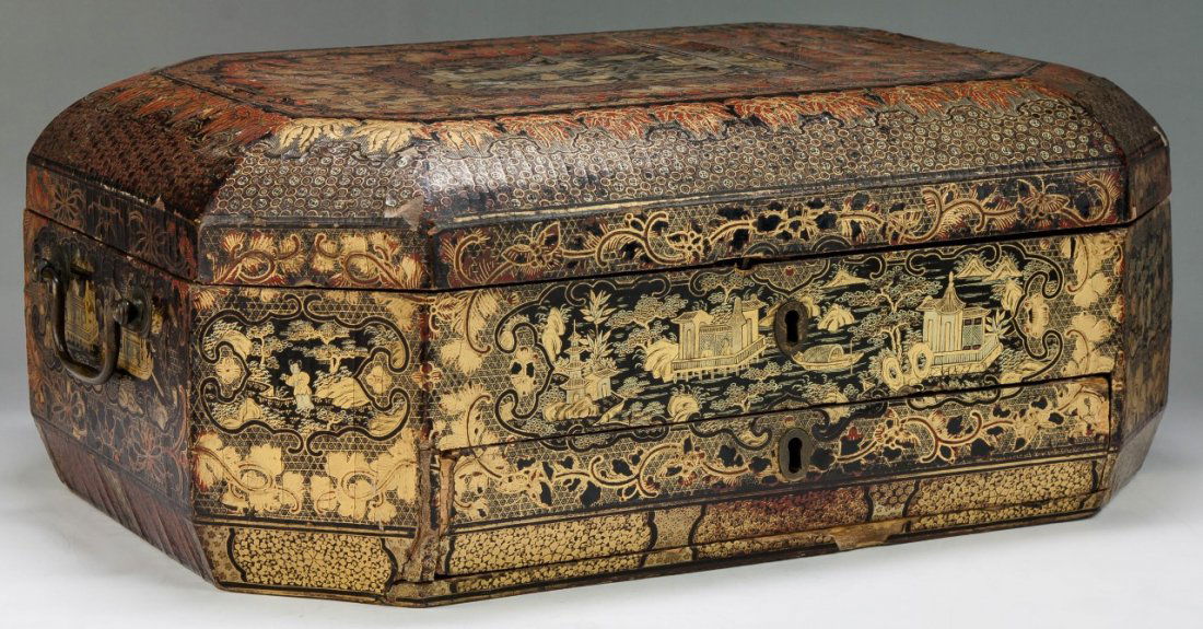 A Chinese Antique Gilt Lacquer On Wood Sewing Box (1 of 2)