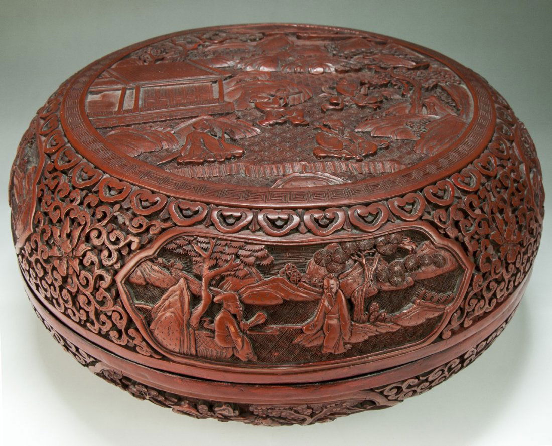 A Big Chinese Antique Red Cinnabar Lacquer Lidded Box (1 of 6)