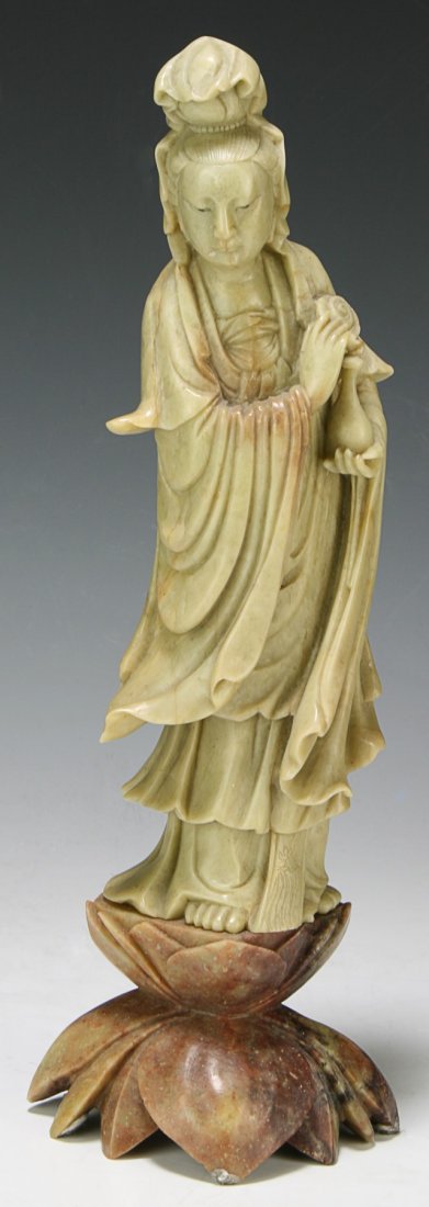 A Chinese Soapstone Carved Guanyin: A Chinese Soapstone Carved Guanyin; Size: H: 12-1/2"