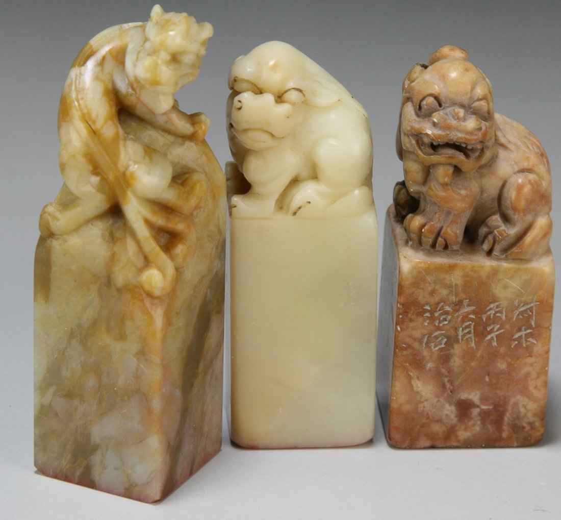 Three (3) Chinese Soapstone Carved Seals: Three (3) Chinese Soapstone Carved Seals; Size: H: 2-5/8" (biggest)