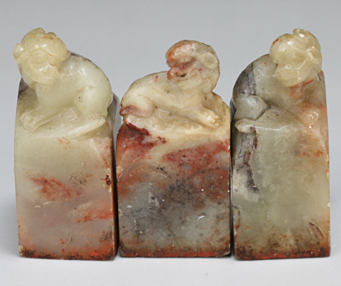 Three (3) Chinese Soapstone Carved Seals: Three (3) Chinese Soapstone Carved Seals; Size: H: 1-3/4" (biggest)