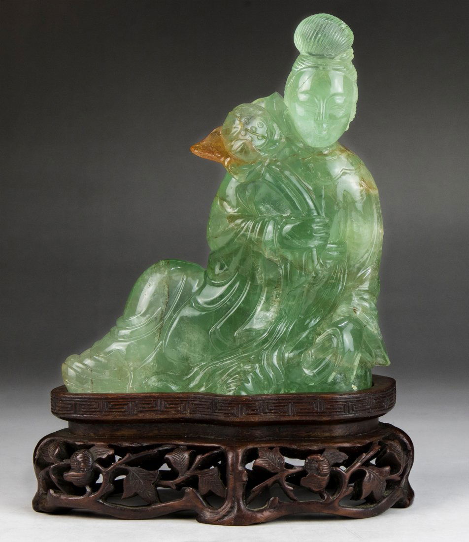 A Chinese Antique Fluorite Carved Guanyin (1 of 3)