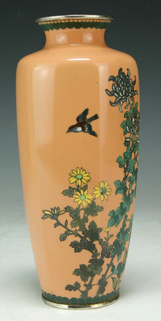 A Japanese Antique Cloisonne On Bronze Vase: A Japanese Antique Cloisonne On Bronze Vase; Size: H: 8-1/2: