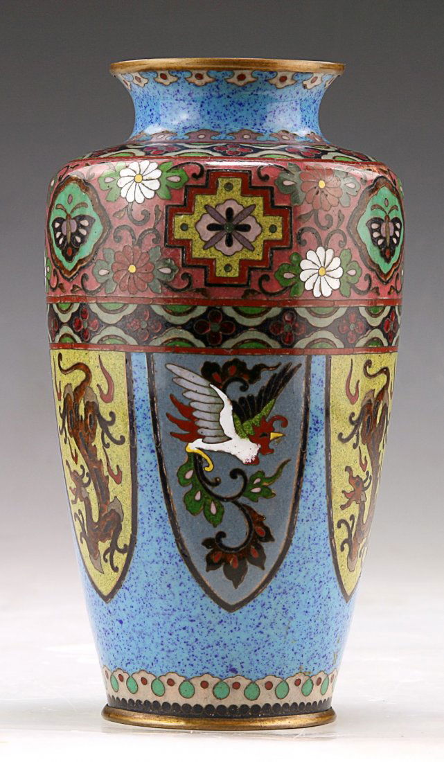 A Japanese Antique Cloisonne On Bronze Vase: A Japanese Antique Cloisonne On Bronze Vase: of 19th Century; Size: H: 7-1/4"