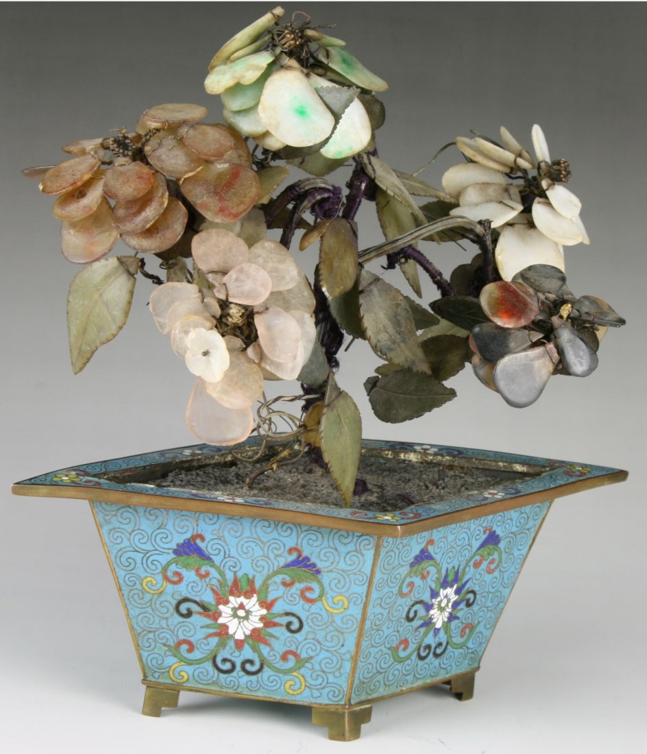 A Chinese Cloisonne Jade & Stone Bonsai (1 of 2)