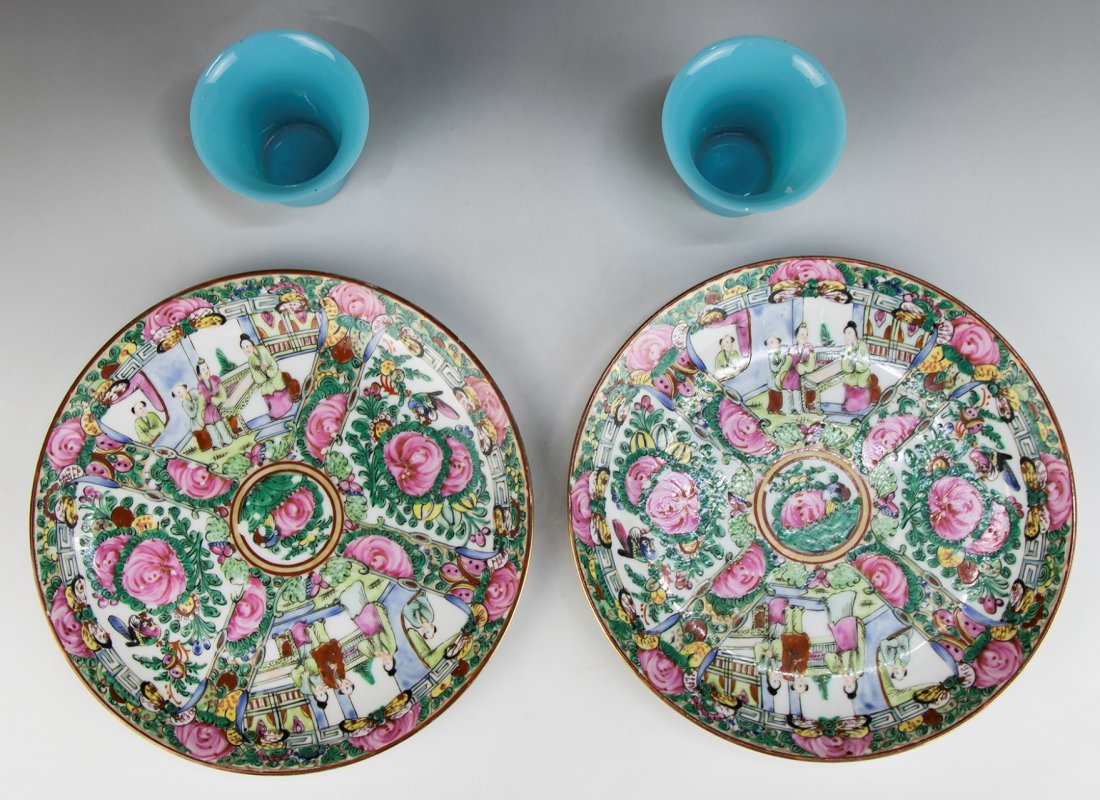 Four (4) Chinese EXPORT Rose Medallion Porcelain Plates (1 of 2)