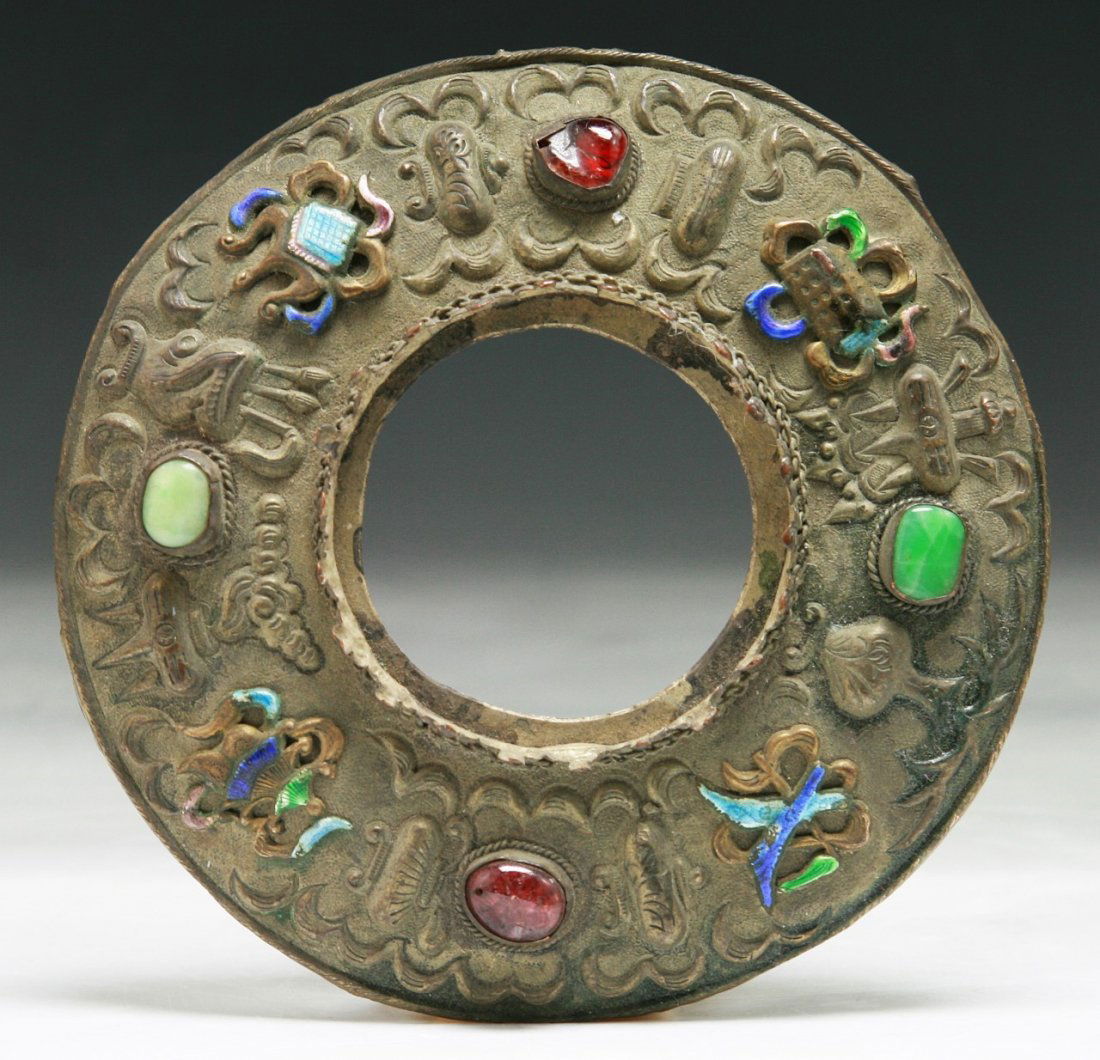 A Chinese Antique Silver Plaque With Tourmaline & (1 of 2)