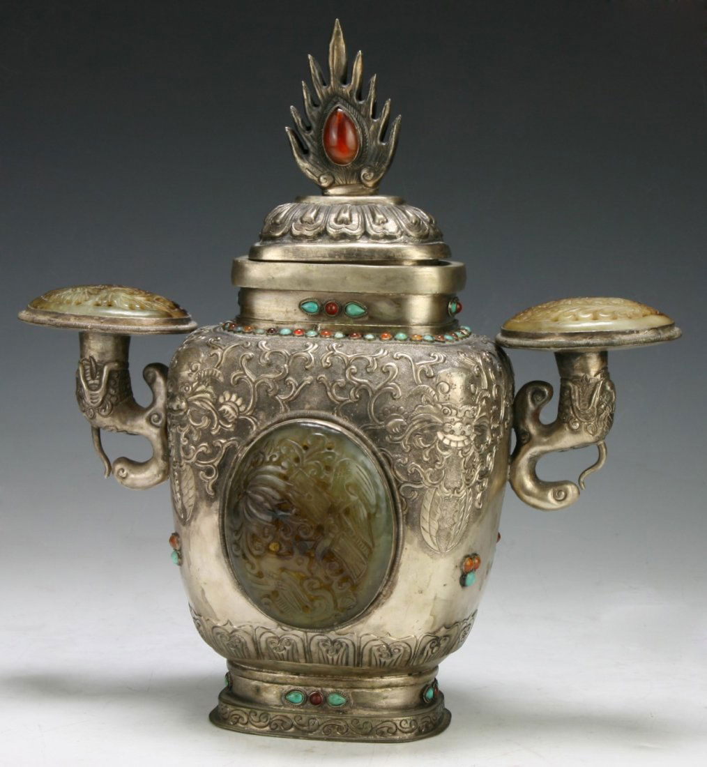 A Tibetan Antique Jeweled Lidded Vase (1 of 4)