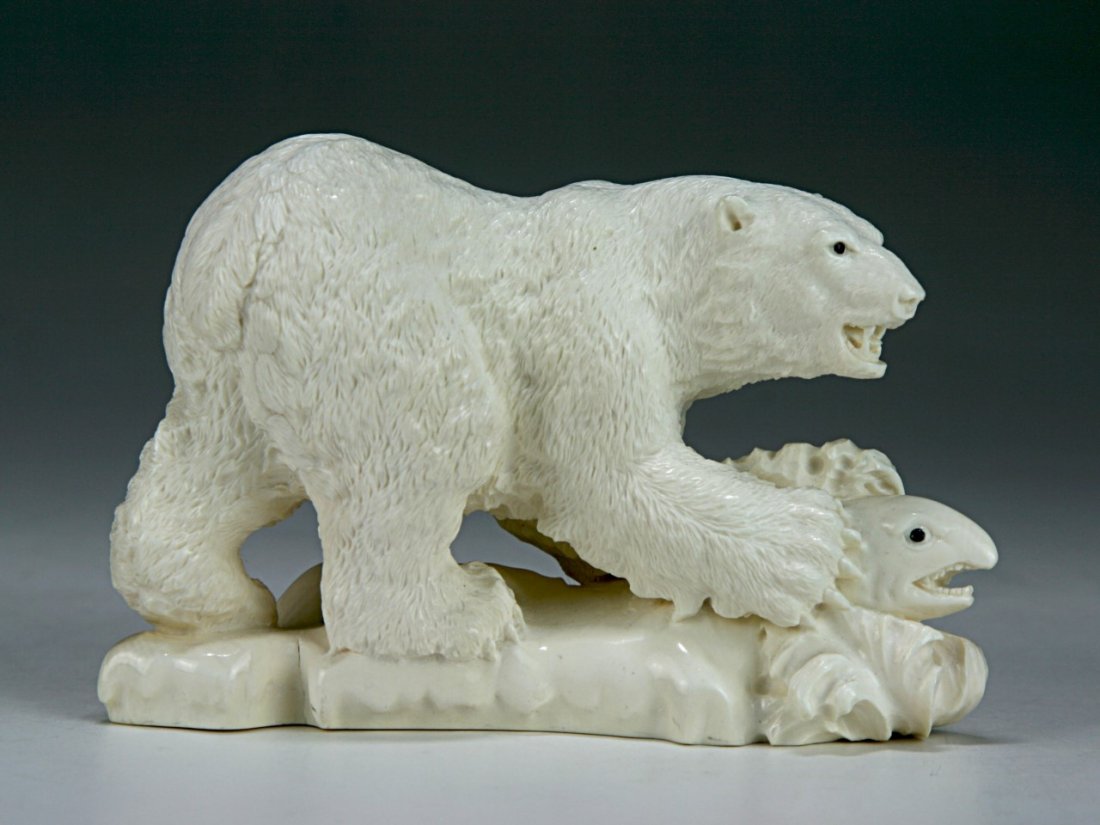 A Chinese Antique Fossil Ivory Carved Bear Group (1 of 4)