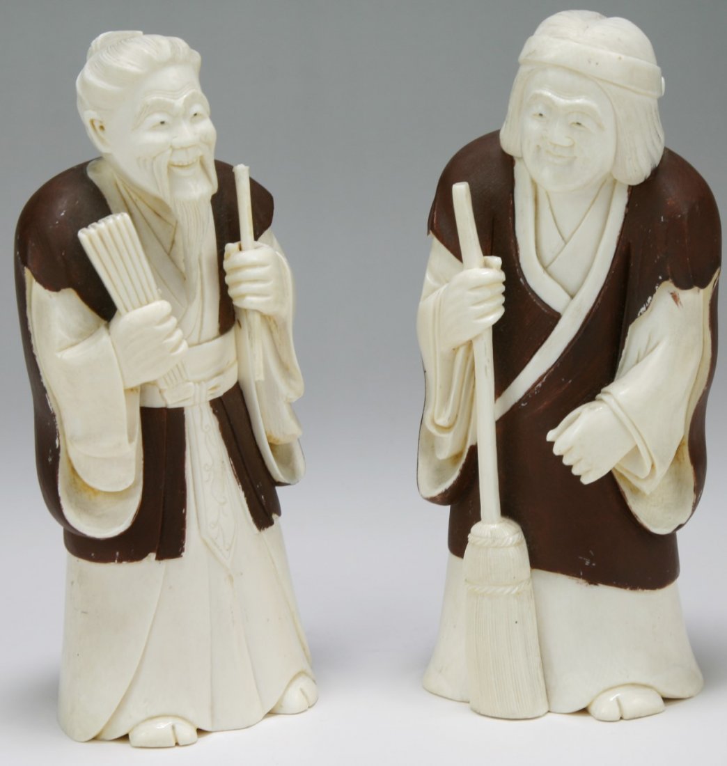 Pair of Japanese Polychrome Ivory Carved Figures (1 of 5)